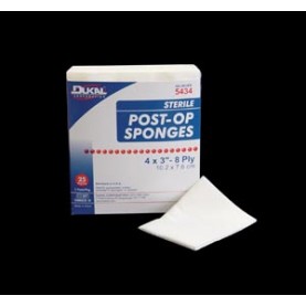 Dukal Corporation 5434 Sponge, 4" x 3" Sterile Post-Op, Gauze Facing, 2/pk, 25 pk/bx, 24 bx/cs