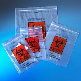 4918-100 Globe Scientific Biohazard Specimen Transport Bag , Polyethylene, 6" W   X   9" H, Ziplock Closure  (Pack of 100)