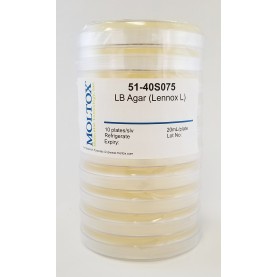 51-40S075, LB Agar, Lennox, Plated Agar, 20 ml/plate, Culture Media, Moltox