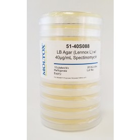 51-40S088, LB Agar w/40ug/mlSpectinomycin, Plated Agar, 20 ml/plate, Culture Media, Moltox