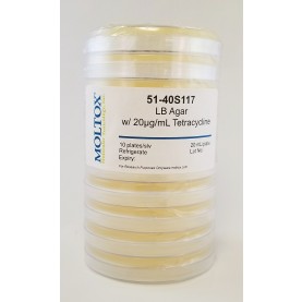 51-40S117, LB Agar Plates w/20ug/ml Tet, Plated Agar, 20 ml/plate, Culture Media, Moltox