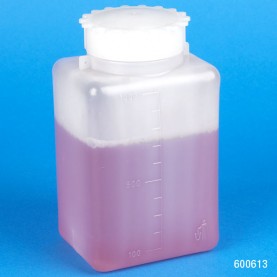 600613B Globe Scientific Square, Wide Mouth Polyethylene 1000 mL Bottle, with Polypropylene Screwcap, Molded Graduations (20/Bag, 4 Bags/Unit)