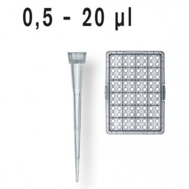 BrandTech 732124 0.5-20 µL BIO-CERT Pipette Tip, 960 Tips, Racked, Sterile