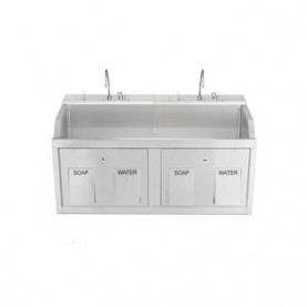 Blickman Industries 1339882W00 Lodi Scrub Sink, (2) Place, Wall Mounted, Knee Action Control, Soap Dispenser, Infrared Water Control (DROP SHIP ONLY)