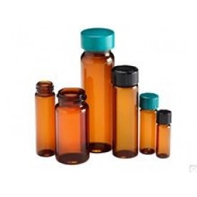 Qorpak GLC-01057 Sample Vial, Amber, 20 mL, Borosilicate Glass, Green PP Cap, 27.75 x 57 mm (Case of 80 )