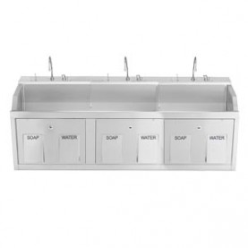 Blickman Industries 1339883W00 Lodi Scrub Sink, (3) Place, Wall Mounted, Knee Action Control, Soap Dispenser, Infrared Water Control (DROP SHIP ONLY)