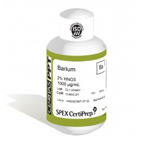 Claritas PPT Grade Barium for ICP-MS, 1,000 ug/mL (1,000 PPM), 125 mL, in 2% HNO3, SPEX Certiprep, CLBA2-2Y