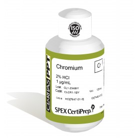 Claritas PPT Grade Chromium for ICP-MS, 1 ug/mL (1 PPM), 125 mL, in 2% HCl, SPEX Certiprep, CLCR1-1BY