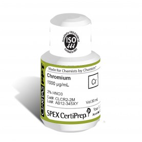 Claritas PPT Grade Chromium for ICP-MS, 1,000 ug/mL (1,000 PPM), 30 mL, in 2% HNO3, SPEX Certiprep, CLCR2-2M