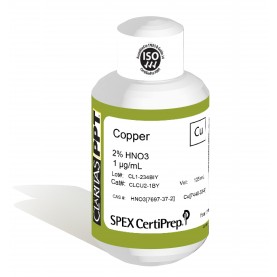 Claritas PPT Grade Copper for ICP-MS, 1 ug/mL (1 PPM), 125 mL, in 2% HNO3, SPEX Certiprep, CLCU2-1BY