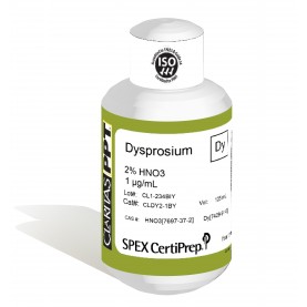 Claritas PPT Grade Dysprosium for ICP-MS, 1 ug/mL (1 PPM), 125 mL, in 2% HNO3, SPEX Certiprep, CLDY2-1BY