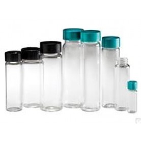 Qorpak GLC-05167 Sample Vial, Clear, 22 mL, Borosilicate Glass, Black Phenolic Rubber Cap, 27.25 x 70 mm (Case of 72 )