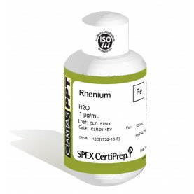 Claritas PPT Grade Rhenium for ICP-MS, 1 ug/mL (1 PPM), 125 mL, in H2O, SPEX Certiprep, CLRE9-1BY