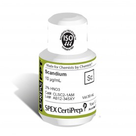 Claritas PPT Grade Scandium for ICP-MS, 10 ug/mL (10 PPM), 30 mL, in 2% HNO3, SPEX Certiprep, CLSC2-1AM