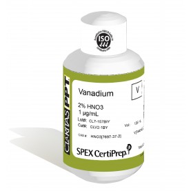 Claritas PPT Grade Vanadium for ICP-MS, 1 ug/mL (1 PPM), 125 mL, in 2% HNO3, SPEX Certiprep, CLV2-1BY