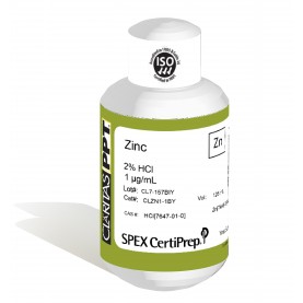 Claritas PPT Grade Zinc for ICP-MS, 1 ug/mL (1 PPM), 125 mL, in 2% HCl, SPEX Certiprep, CLZN1-1BY