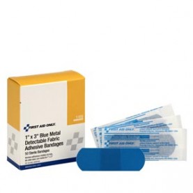 First Aid Only/Acme United Corporation 1-650 Fabric Bandages, Blue Metal Detectable, 1"x3", 50/bx (DROP SHIP ONLY - $150 Minimum Order)