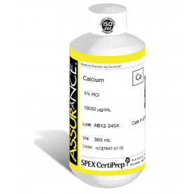 Assurance Grade Calcium for AA and ICP, 10,000 ug/mL (10,000 PPM), 500 mL, in 5% HCl, SPEX Certiprep, PLCA1-3X