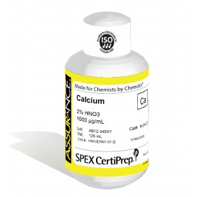 Assurance Grade Calcium for AA and ICP, 1,000 ug/mL (1,000 PPM), 125 mL, in 2% HNO3, SPEX Certiprep, PLCA2-2Y