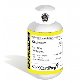 Assurance Grade Cadmium for AA and ICP, 1,000 ug/mL (1,000 PPM), 125 mL, in 2% HNO3, SPEX Certiprep, PLCD2-2Y