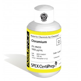 Assurance Grade Chromium for AA and ICP, 1,000 ug/mL (1,000 PPM), 125 mL, in 2% HNO3, SPEX Certiprep, PLCR2-2Y