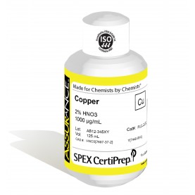 Assurance Grade Copper for AA and ICP, 1,000 ug/mL (1,000 PPM), 125 mL, in 2% HNO3, SPEX Certiprep, PLCU2-2Y