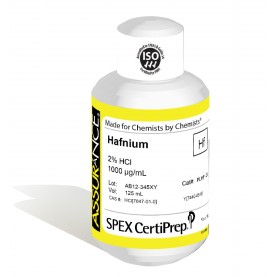 Assurance Grade Hafnium for AA and ICP, 1,000 ug/mL (1,000 PPM), 125 mL, in 2% HCl, SPEX Certiprep, PLHF1-2Y