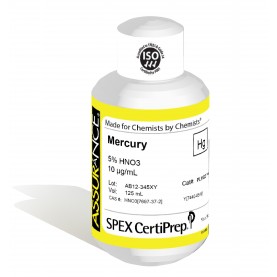 Assurance Grade Mercury for AA and ICP, 10 ug/mL (10 PPM), 125 mL, in 5% HNO3, SPEX Certiprep, PLHG2-1AY