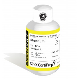 Assurance Grade Strontium for AA and ICP, 1,000 ug/mL (1,000 PPM), 125 mL, in 2% HNO3, SPEX Certiprep, PLSR2-2Y