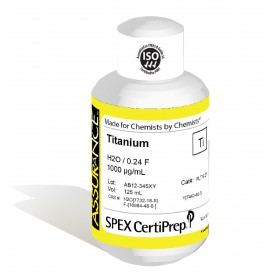 Assurance Grade Titanium for AA and ICP, 1,000 ug/mL (1,000 PPM), 125 mL, in H2O / 0.24 F, SPEX Certiprep, PLTI9-2Y