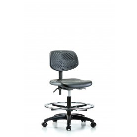 PMBCH-RG-T0-A0-CF-RC ECom Polyurethane Office Chair for Medium Bench Height, Chrome Foot Ring, Casters, No Seat Tilt, No Arms