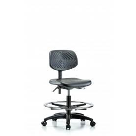 PMBCH-RG-T0-A0-CF-RC ECom Polyurethane Office Chair for Medium Bench Height, Chrome Foot Ring, Casters, No Seat Tilt, No Arms