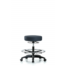 VMBSO-RG-CF-RC ECom Vinyl Office Stool for Medium Bench Height, Chrome Foot Ring, Casters, No Seat Tilt, No Arms