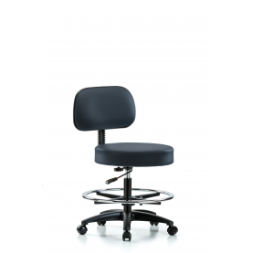 VMBST-RG-T0-CF-RC ECom Vinyl Office Stool with Back for Medium Bench Height, Chrome Foot Ring, Casters, No Seat Tilt, No Arms