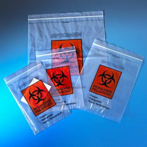 Globe Scientific Biohazard Specimen Transport Bag , Polyethylene, 6" W   X   9" H, Ziplock Closure  (Pack of 100)