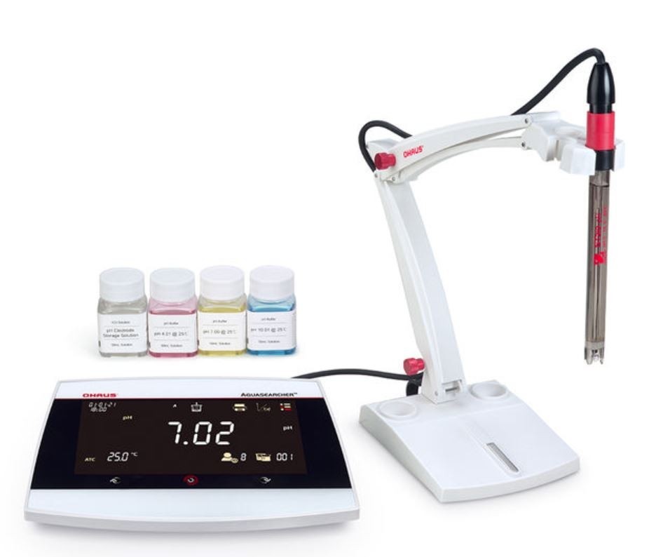Ohaus pH Meter Model AB33PH-F 30589827 AQUASEARCHER™ with 6.5" Display, Includes ST310 Electrode, buffer solution set, electrode Holder and Stand