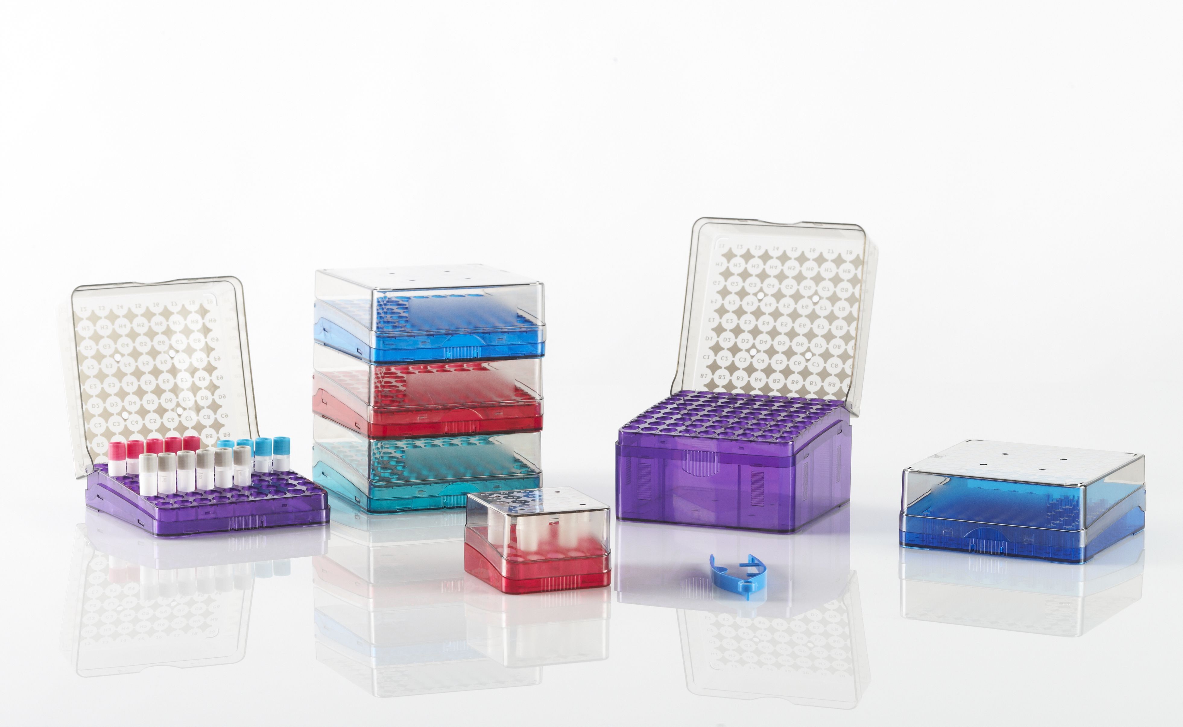 Heathrow Scientific 81-Place Arctic Squares® Cryobox, Holds 5.0mL Cryovials, Purple (Discontinued)