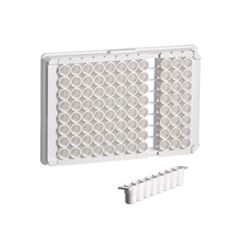 96W C8 Single-break LUMITRAC™ 200 Strip Plate, PS, Medium Binding, 1x8 Break-Apart C-Bottom (Flat w/curved edge) Strips, White Wells