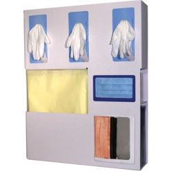 Bowman Manufacturing Company, Inc. LD-070 Protection Organizer, Holds Flat Pack or Launderable Gowns, Three Boxes of Gloves, One Box of Face Masks & One Box of Face Shields, Keyholes For Wall Mounting, Door Hanger Cut-Out, Quartz ABS Plastic, 20 1/16"W x 