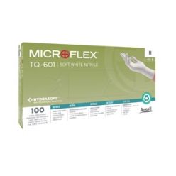 Ansell TQ-601-XS Exam Gloves, Soft PF Nitrile with Hydrasoft, Textured fingertips, White, X-Small, 100/bx, 10 bx/cs (96 cs/plt) (US Only)