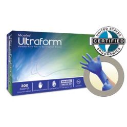 Ansell UF-524-M Exam Gloves, PF Nitrile, Textured fingertiips, Blue, Medium, 300/bx, 10 bx/cs (60 cs/plt) (US Only)