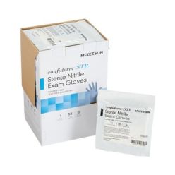 McKesson 14-6NSTR8 Exam Glove McKesson Confiderm® STR X-Large 50 Pairs per Box Sterile Pair Nitrile Standard Cuff Length Textured Fingertips Blue Not Rated (4 BX/CS)