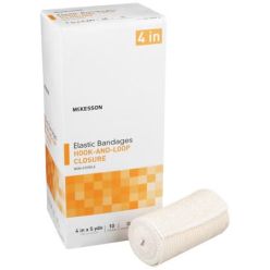 McKesson 16-1033-4 Elastic Bandage McKesson 4 Inch X 5 Yard Single Hook and Loop Closure Tan NonSterile Standard Compression (5 BX/CS)
