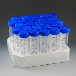 6289 Globe Scientific 50 mL Centrifuge Tube, Blue Flat Top Screw Cap, Printed Graduations, Sterile, Polypropylene (Case of 500, 25 Tubes/Rack)