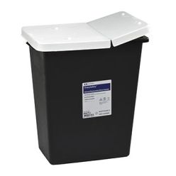 Pharmaceutical Waste Container, Universal, Hinged Lid, 8 Gallon, Black, with Label, 10/cs (Continental US Only)