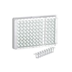 96W C8 Single-break MICROLON® 200 Strip Plate, PS, Medium Binding, 1x8 Break-Apart C-Bottom (Flat w/curved edge) Strips, Clear Wells w/Green Rim