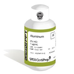 Claritas PPT Grade Aluminum for for ICP-MS, 1 ug/mL (1 PPM), 125 mL, in 2% HCl, SPEX Certiprep, CLAL1-1BY