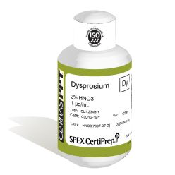 Claritas PPT Grade Dysprosium for ICP-MS, 1 ug/mL (1 PPM), 125 mL, in 2% HNO3, SPEX Certiprep, CLDY2-1BY