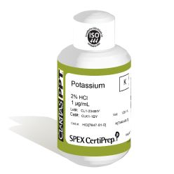 Claritas PPT Grade Potassium for ICP-MS, 1 ug/mL (1 PPM), 125 mL, in 2% HCl, SPEX Certiprep, CLK1-1BY