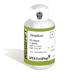 Claritas PPT Grade Vanadium for ICP-MS, 1 ug/mL (1 PPM), 125 mL, in 2% HNO3, SPEX Certiprep, CLV2-1BY
